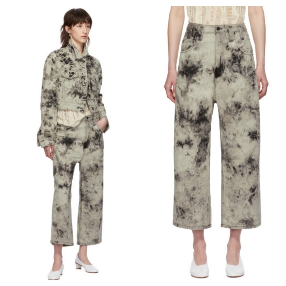 ECKHAUS LATTA | UNISEX Black Gray Tie Dye Bleached Cropped Baggy Jeans